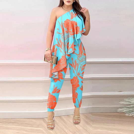 Damen Elegantes Einteiler-Outfit mit asymmetrischem Schnitt und floralen Akzenten R&B