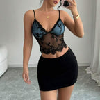 Damen Spitzen-Crop-Top mit verführerischen Details R&B