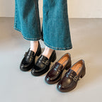 Damen elegante Loafer mit blockierendem Absatz und modischen Schnallen R&B