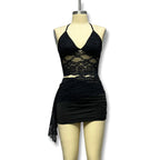 Damen Spitzen-Crop-Top mit Wickeldesign und angeschnittenem Unterrock R&B