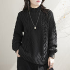 Damen Grobstrickpullover mit hohem Kragen und Zopfmuster R&B