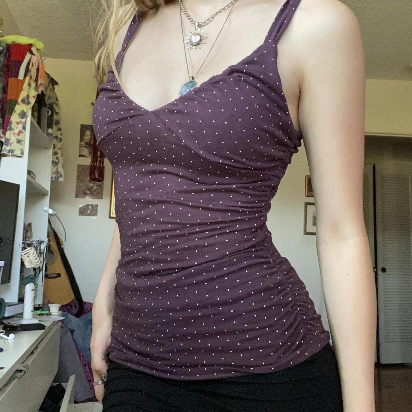 Damen Spaghetti-Trägertop mit elegantem Wickeldesign und Polka-Dots R&B