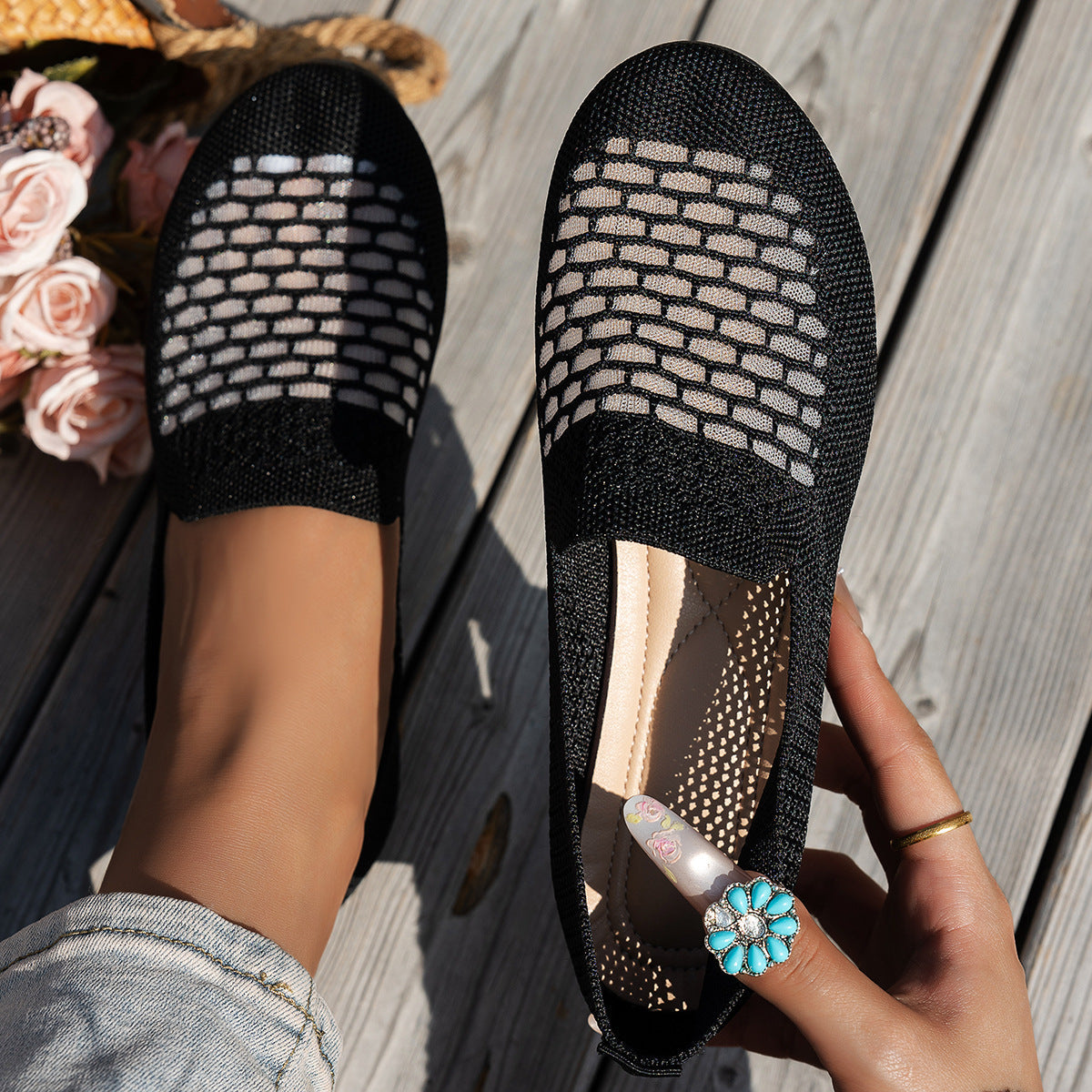 Damen komfortable Slipper mit innovativem Strickdesign R&B