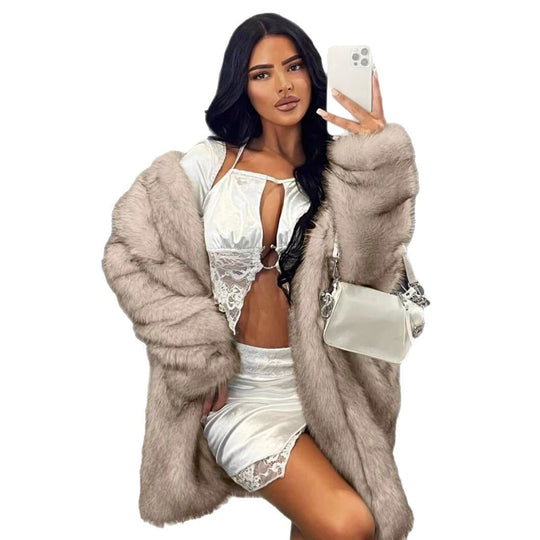 Damen kuschelige Luxusjacke mit hochwertigem Kunstfell R&B