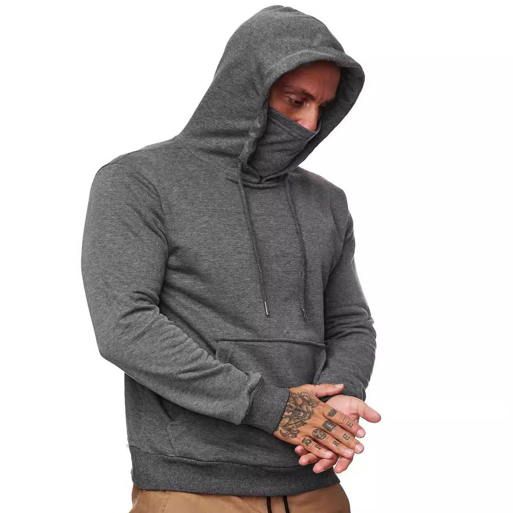 Herren nan Kapuzenpullover mit integriertem Schlauchkragen-Mundschutz, Kängurutasche und Rippbündchen R&B