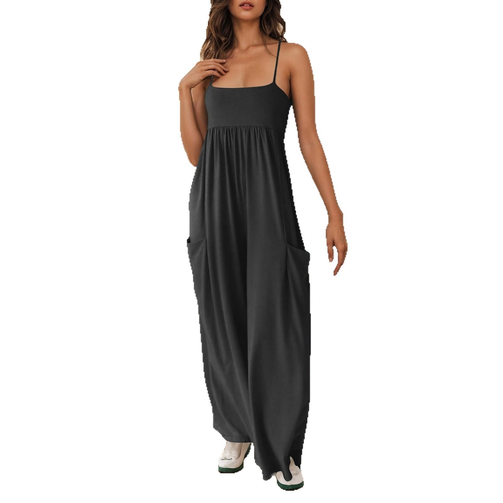 Damen lässiger Jumpsuit mit weitem Bein und schmalen Spaghetti-Trägern R&B
