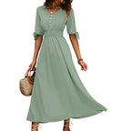 Damen Maxikleid mit schickem V-Ausschnitt und elastischem Taillenband R&B