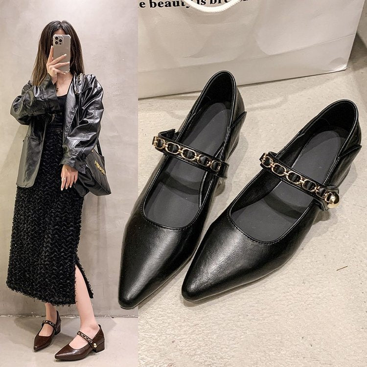 Damen elegante Mary Jane Pumps mit modischer Kettenverzierung R&B