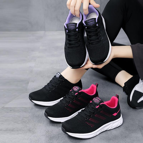 Damen nan leichtgewichtige atmungsaktive Strick-Laufschuhe mit viskoelastischer Einlegesohle und stoßdämpfender Zwischensohle R&B