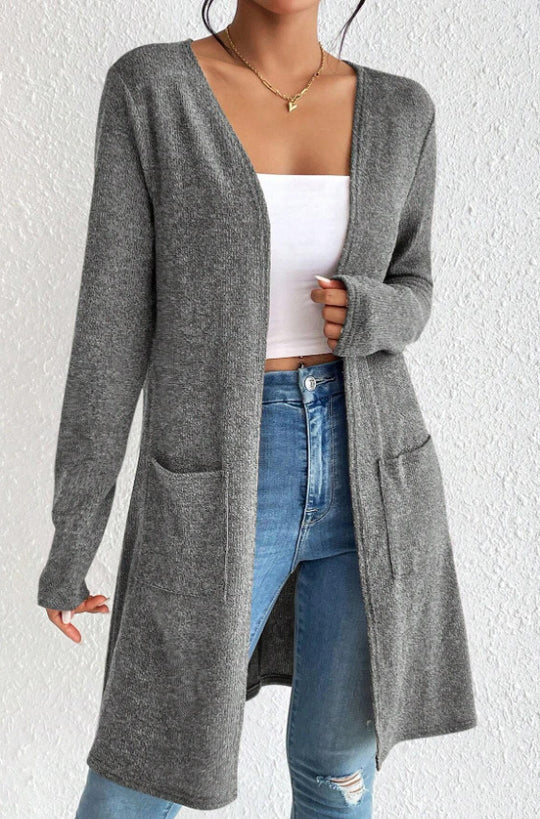 Damen Langer Strickcardigan mit praktischen Taschen R&B
