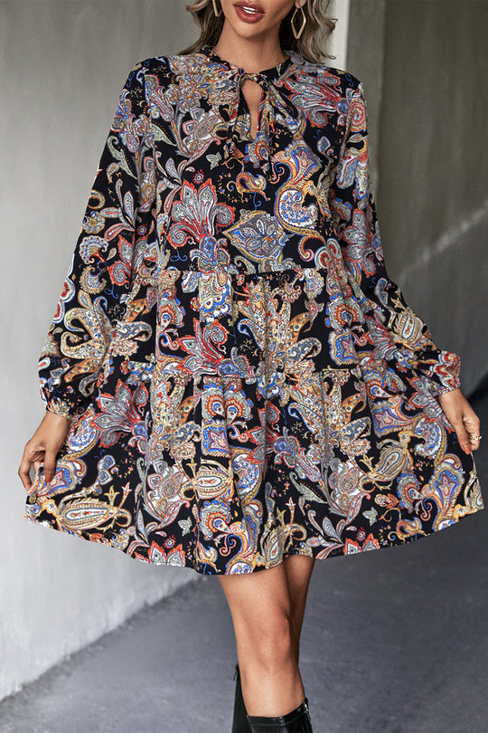 Damen Hemdblusenkleid mit verspieltem Paisleymuster und elastischem Bund R&B