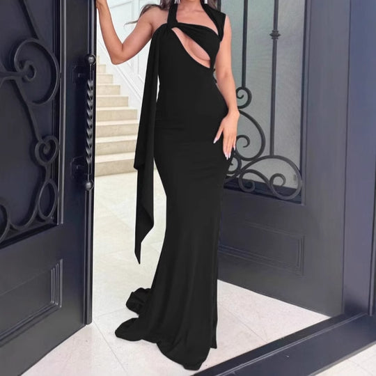Damen Maxi-Kleid mit asymmetrischem Schnitt und raffiniertem Ausschnitt R&B