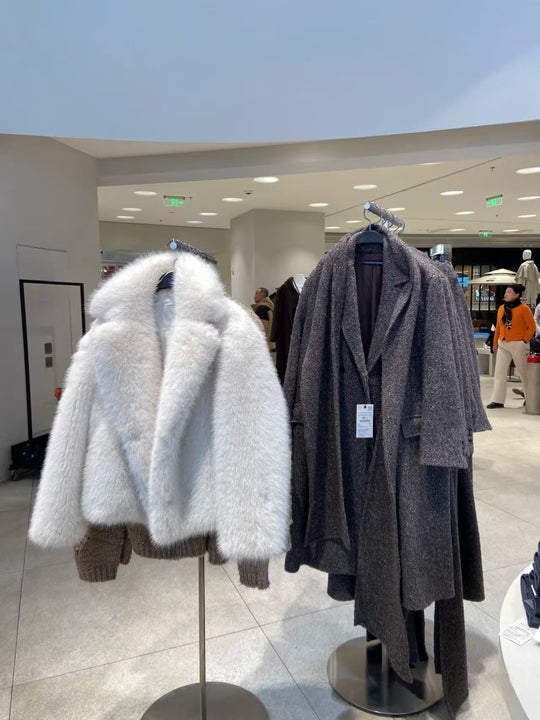 Damen kuschelige Oversize-Jacke mit auffälligem Kragen R&B