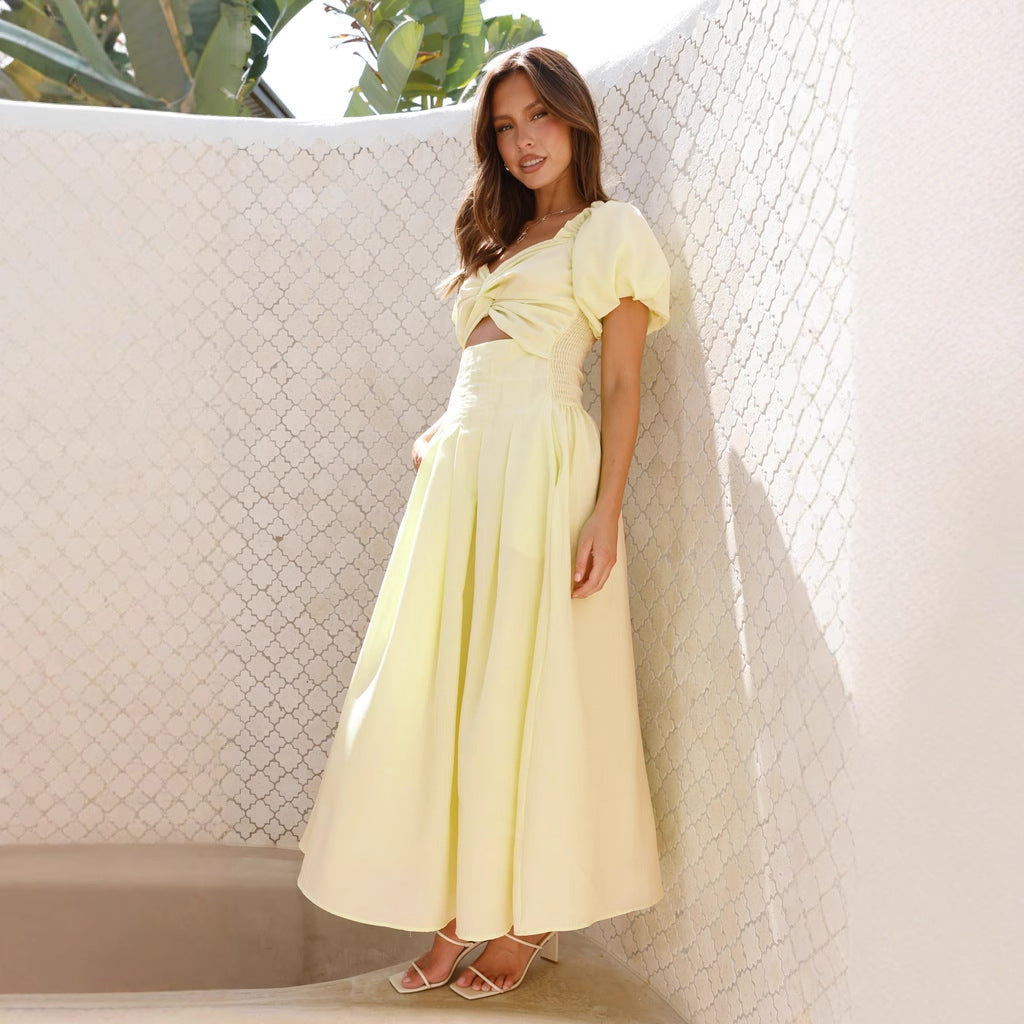 Damen Maxi-Kleid mit gewickeltem Oberteil und schwingendem Rock R&B