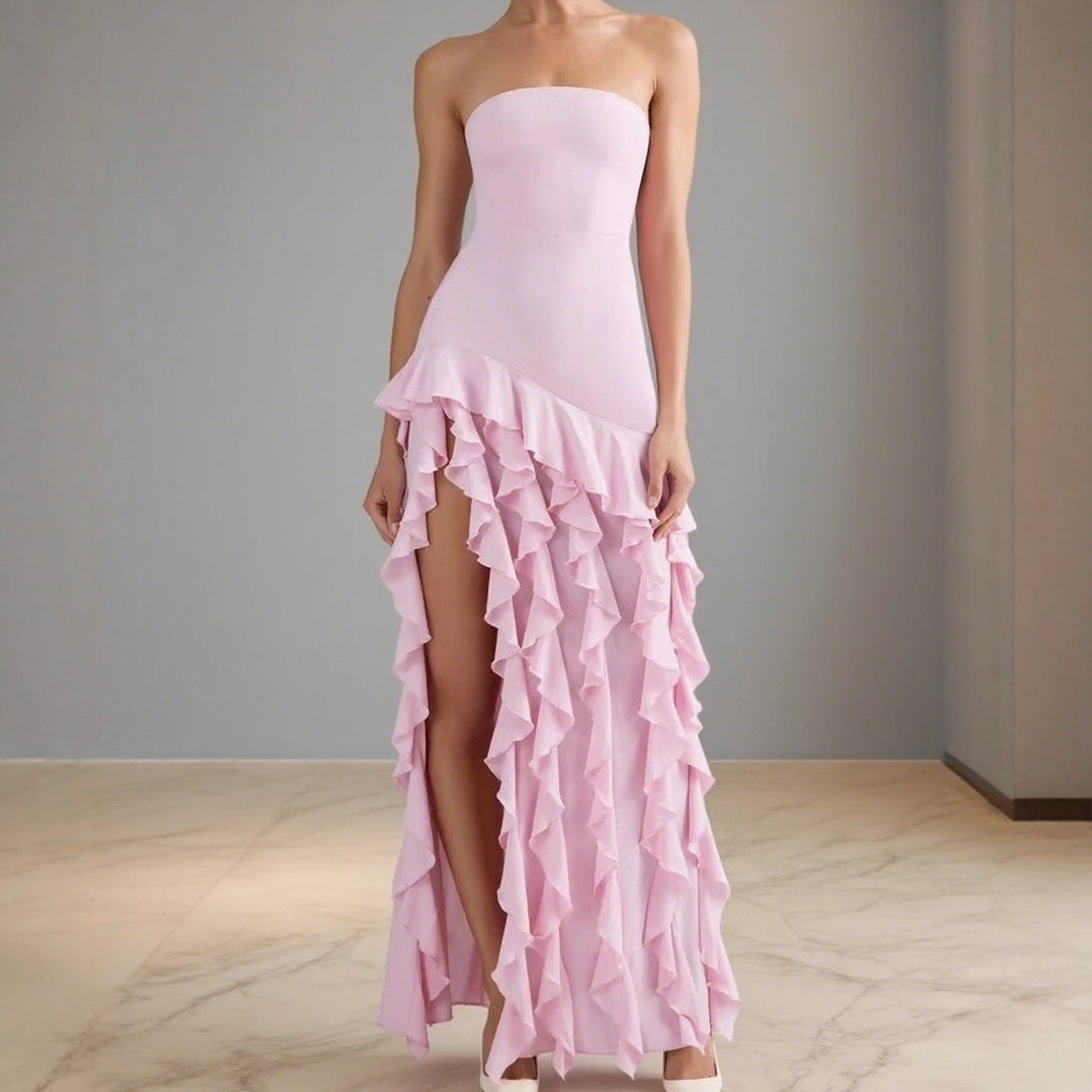 Damen Elegantes und asymmetrisches Abendkleid mit Rüschendetails R&B
