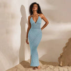Damen elegantes gehäkeltes Strandkleid mit tiefem V-Ausschnitt R&B