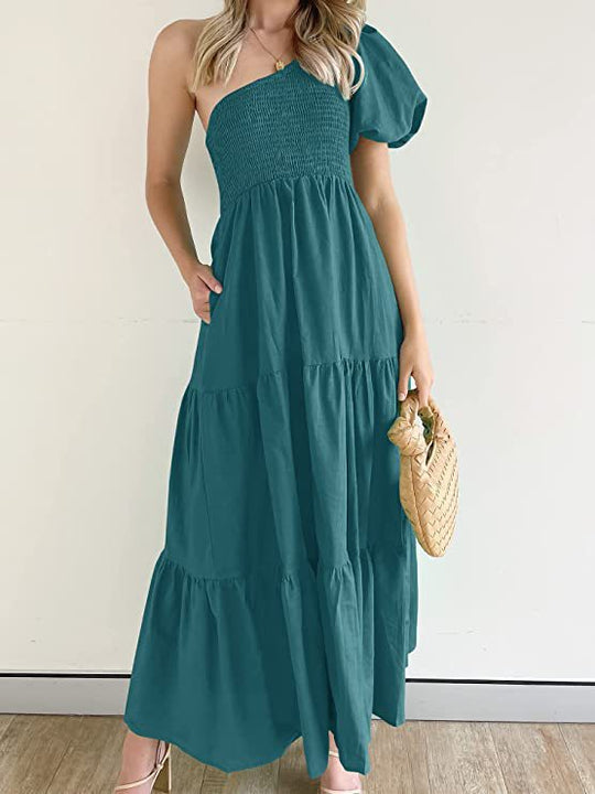 Damen Maxikleid mit asymmetrischem Träger und fließendem Schnitt R&B