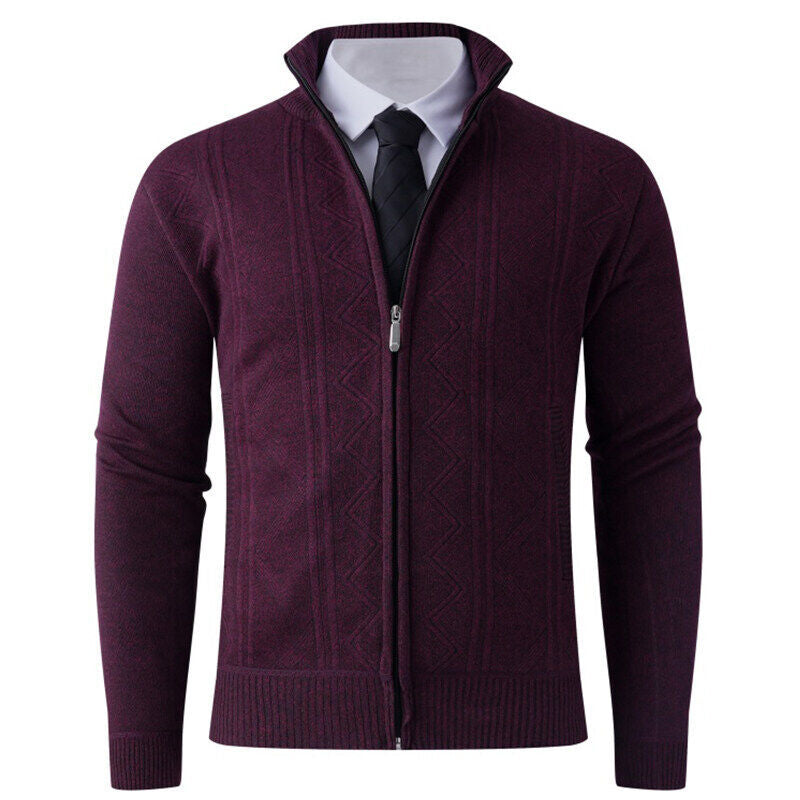 Herren Strickjacke mit modernem Zipper und strukturiertem Design