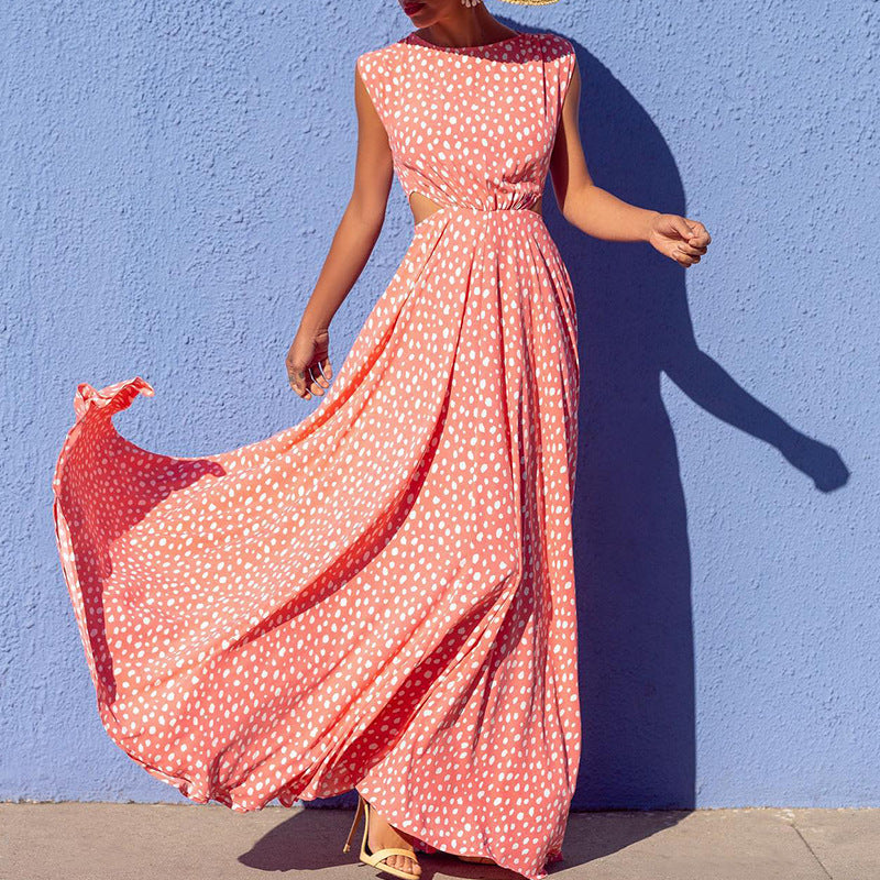 Damen Maxi-Punktkleid mit raffiniertem Schnitt und eleganten Details R&B