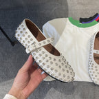 Damen Ballerinas mit elegantem Strassbesatz und Riemchen