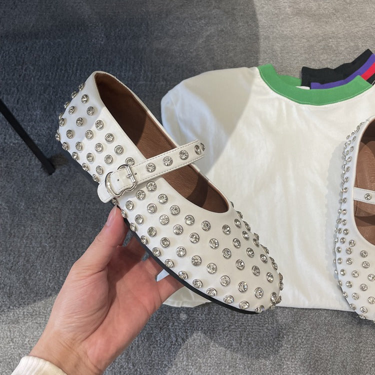 Damen Ballerinas mit elegantem Strassbesatz und Riemchen