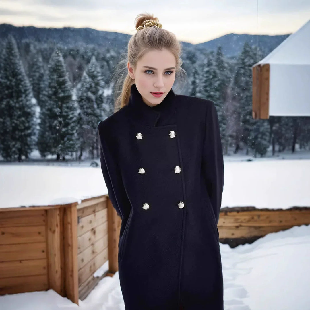 R&B | Damenwolljacke mit Doppelten Knöpfen und Hohem Kragen