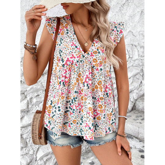 Damen Blusenshirt mit floralem Design und V-Ausschnitt R&B