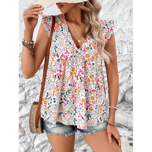 Damen Blusenshirt mit floralem Design und V-Ausschnitt R&B
