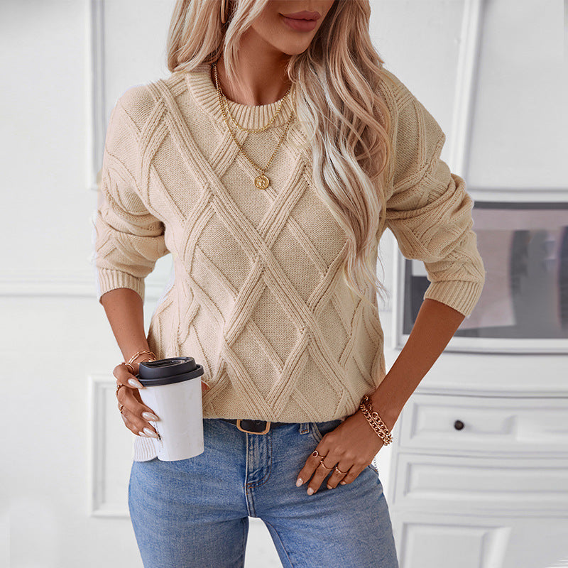 Damen Strickpullover mit modernem Rautenmuster und hochwertigem Material R&B