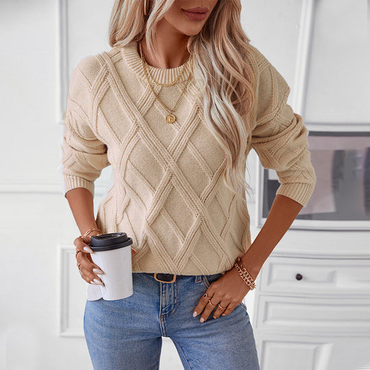 Damen Strickpullover mit modernem Rautenmuster und hochwertigem Material R&B