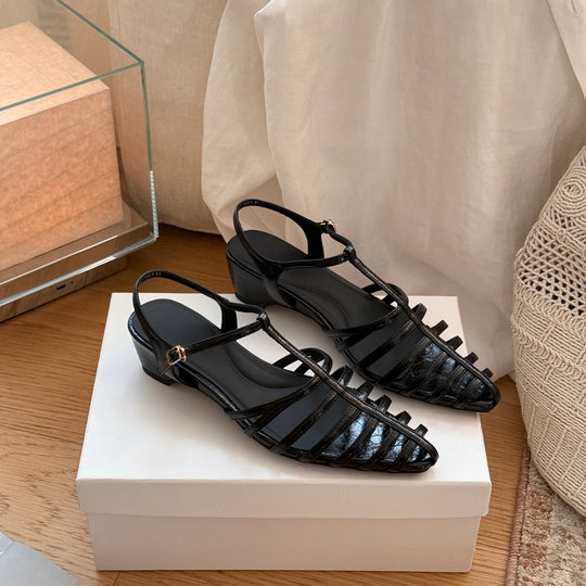 Damen elegante Slingback Sandalen mit goldener Metalloberfläche R&B