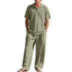 Herren nan luftiges Leinen-Ensemble mit Polokragen und regulierbarer Bundhose R&B