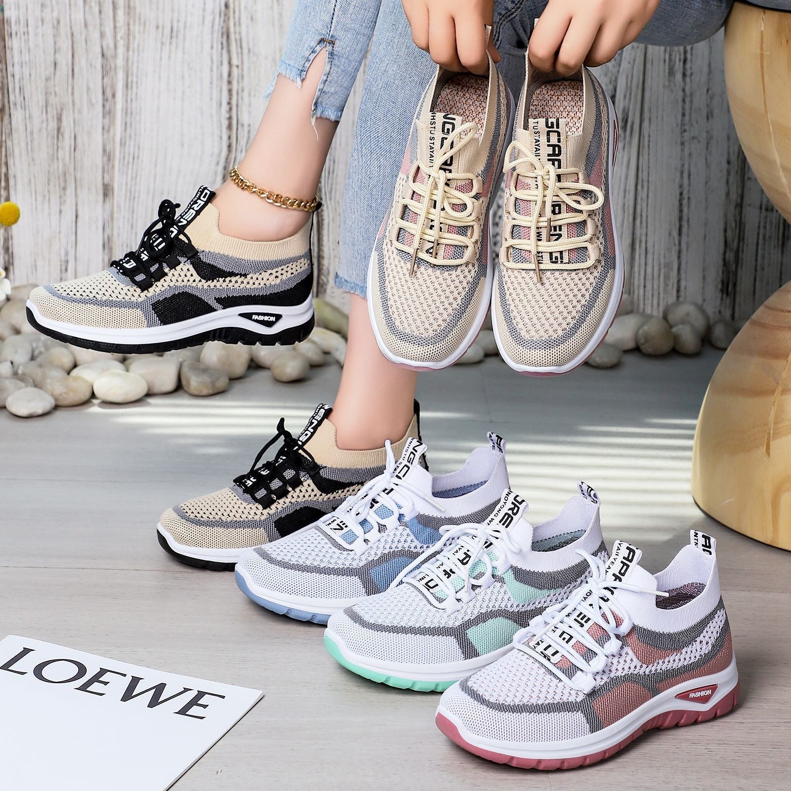 Damen Sportliche Sneakers mit atmungsaktivem Strickobermaterial R&B