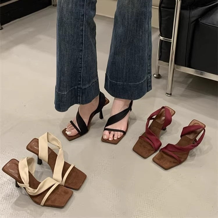 Damen elegante Slingback-Sandalen mit modischem Kreuzriemen R&B