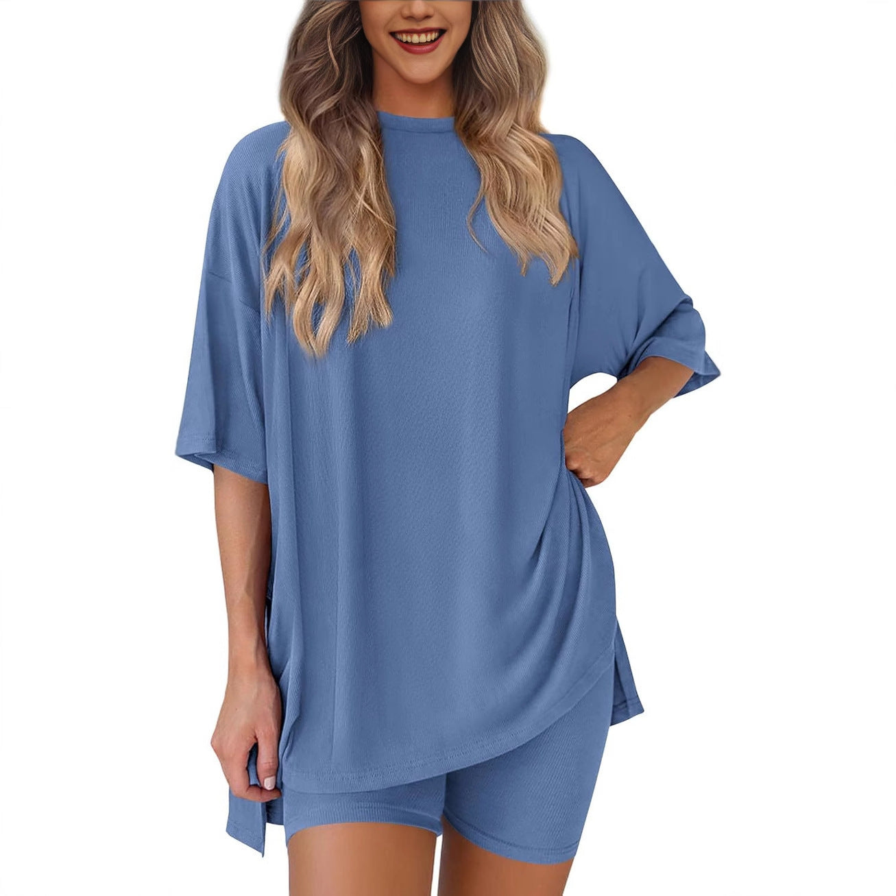 Damen Kurzes Pyjama-Set mit lockerem Shirt und Shorts R&B