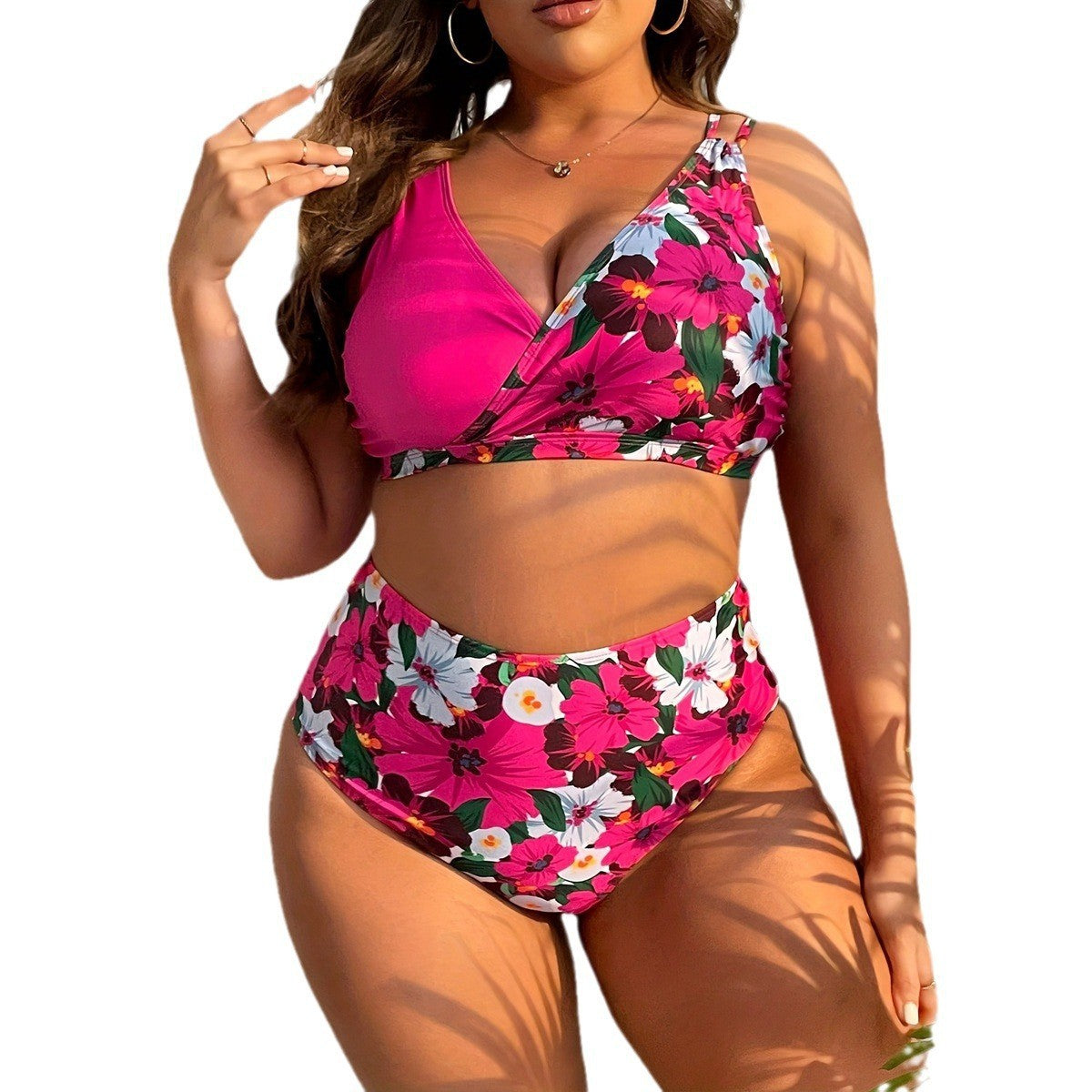 Damen Hochgeschnittenes Floral-Bikini-Set mit Wickeloberteil R&B