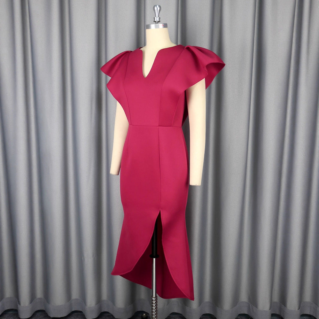 Damen figurbetontes Abendkleid mit voluminösen Rüschendetails R&B