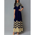 Damen Maxikleid mit kunstvollem Goldstickdesign und elegantem Zickzackmuster R&B