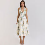 Damen Elegantes Blumen-Midikleid mit tiefem V-Ausschnitt R&B