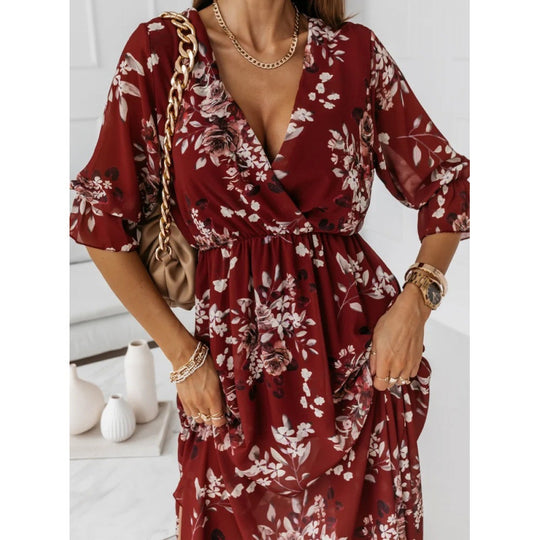 Damen elegantes Maxikleid mit animalischen Mustern und modischem Schlitz R&B