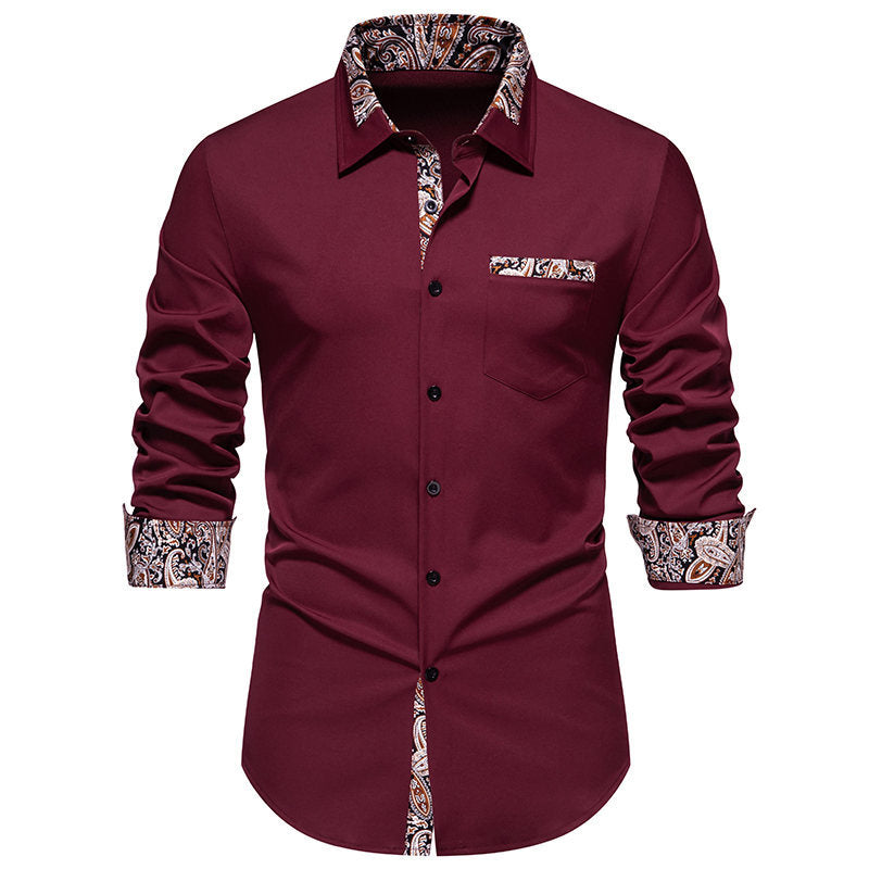 Herren klassisches Langarmhemd mit modernem Paisley-Muster R&B