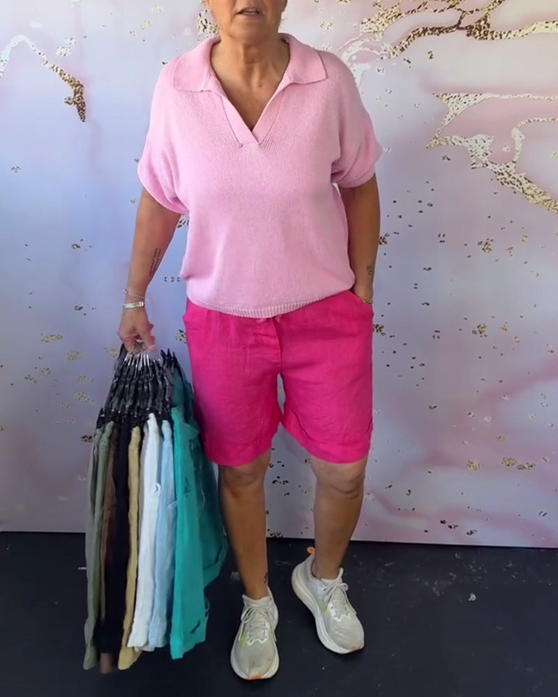 Damen nan Leinenbermuda mit Umschlagsaum, Knopf- und Reißverschluss sowie seitlichen Eingrifftaschen R&B