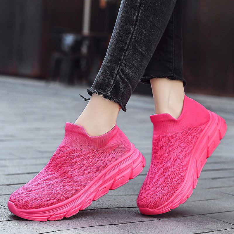 Damen Sportliche Slip-On Sneaker mit atmungsaktiver Strick-Oberfläche und dämpfender Laufsohle