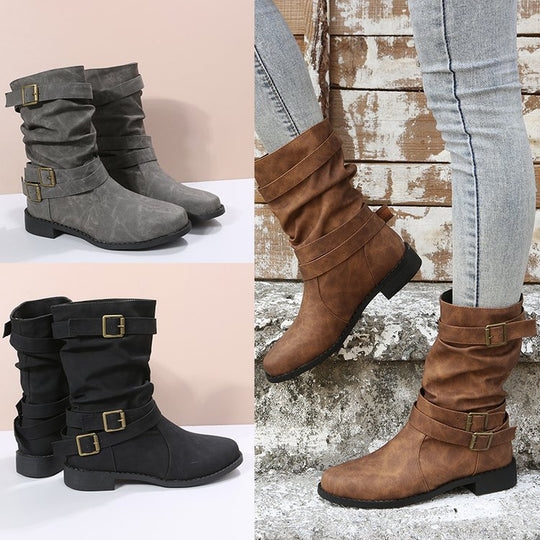 Damen Modische Stiefeletten mit verstellbaren Riemen und rutschfester Sohle R&B