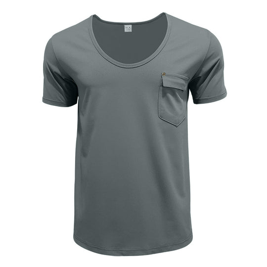 Herren Basic V-Ausschnitt T-Shirt mit Brusttasche R&B