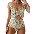 Damen Einteiler-Badeanzug mit Rüschendetails und Cut-Out R&B
