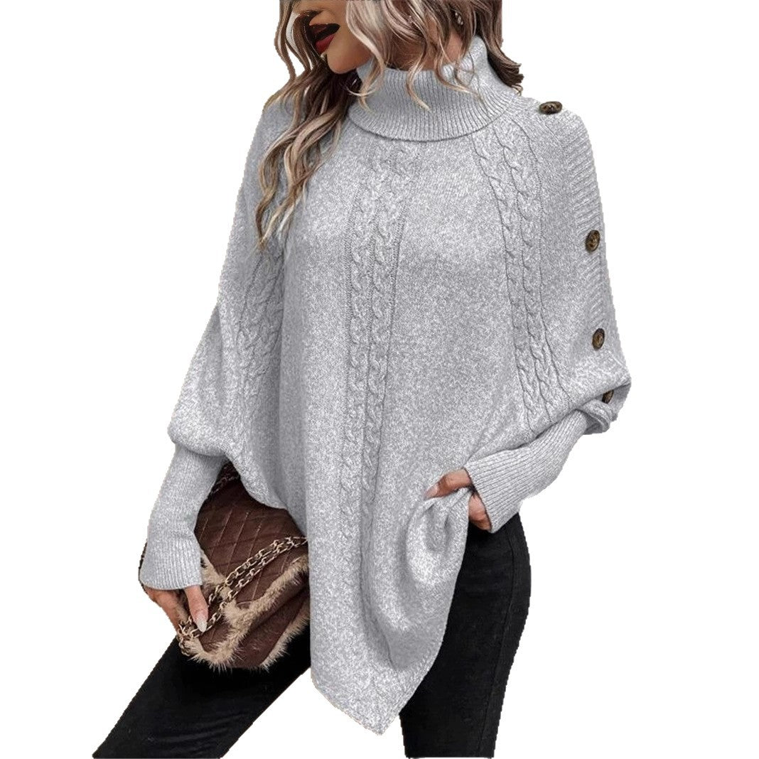 Damen Oversized Pullover mit hohem Kragen und dekorativem Zopfdesign R&B