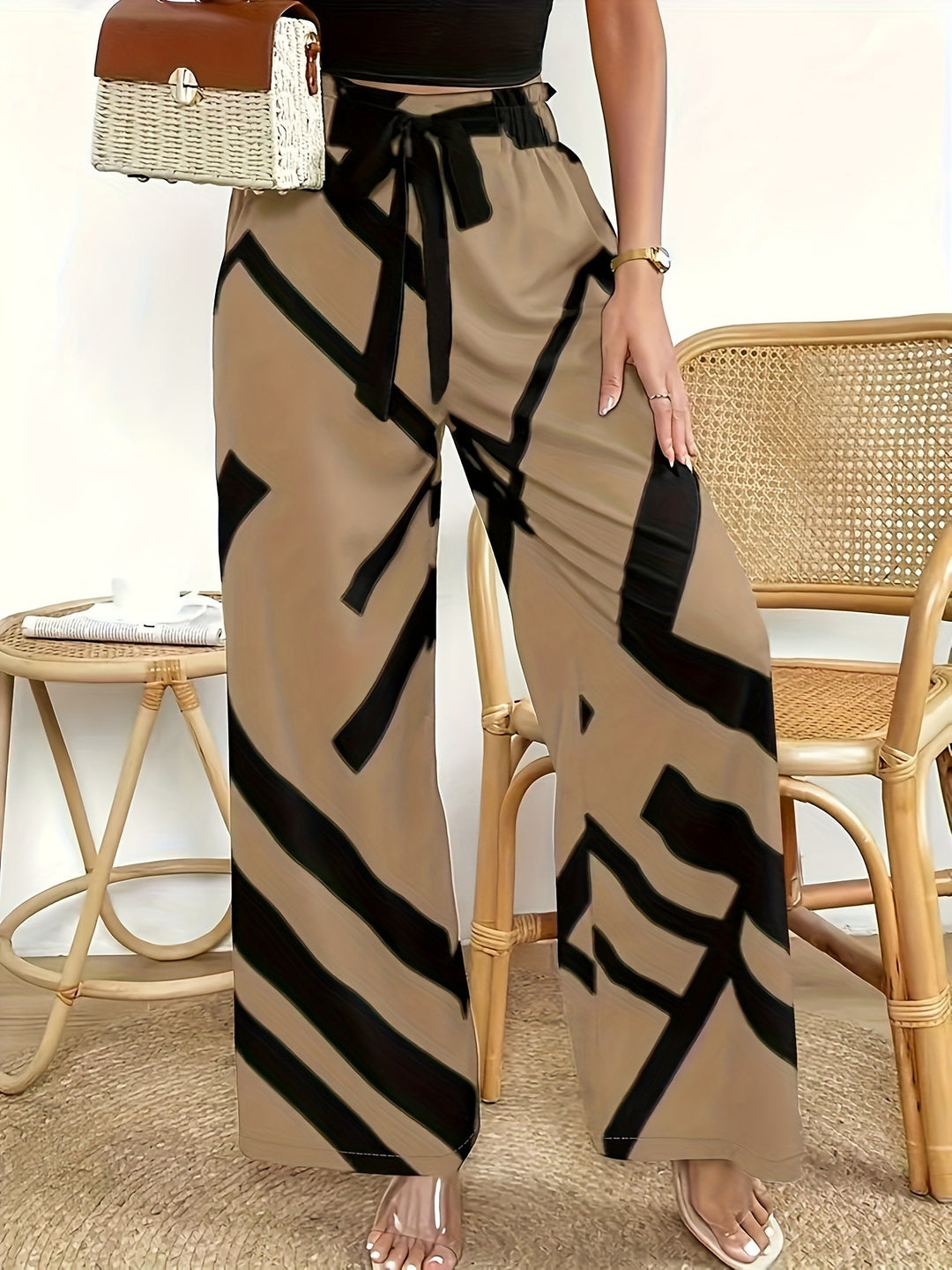 Damen Weite Palazzo-Hose mit modernem Grafikdruck und elastischem Bund R&B