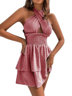 Damen luftiges Minikleid mit Halterneck und gerafftem Design R&B