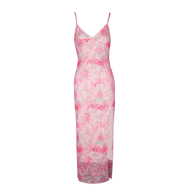 Damen elegantes Maxikleid mit floralem Muster und seitlichem Schlitz R&B